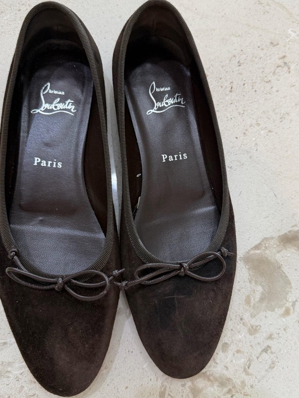 Christian Louboutin Dark Brown Suede Ballet Flats with Bow